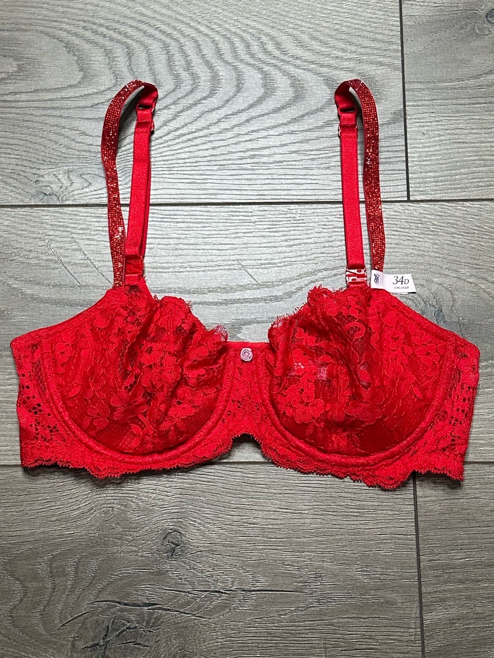 Dream Angels Push Up Shimmer Red Lace Convertible Bra Size 34D